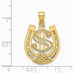 14K Yellow Gold Dollar Sign In Horseshoe Charm - Product Photo