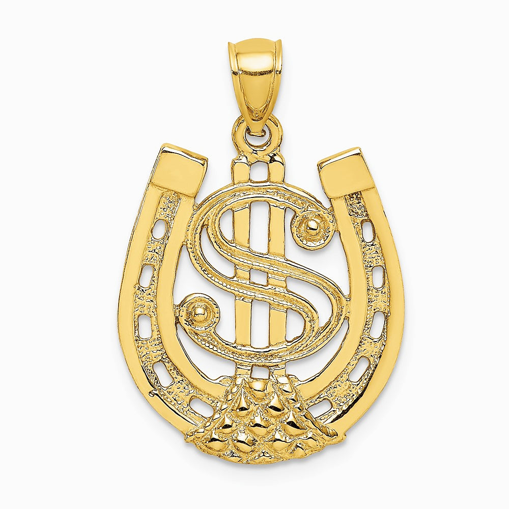 14K Yellow Gold Dollar Sign In Horseshoe Charm
