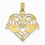10K / 14K Yellow Gold Polished and Beaded Claddagh In Heart Charm - Product Photo