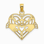 10K / 14K Yellow Gold Polished and Beaded Claddagh In Heart Charm - Product Photo