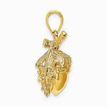 14K Yellow Gold 3-D Acorn with Leaf Pendant - Product Photo
