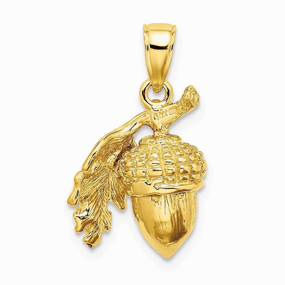 14K Yellow Gold 3-D Acorn with Leaf Pendant - Product Photo