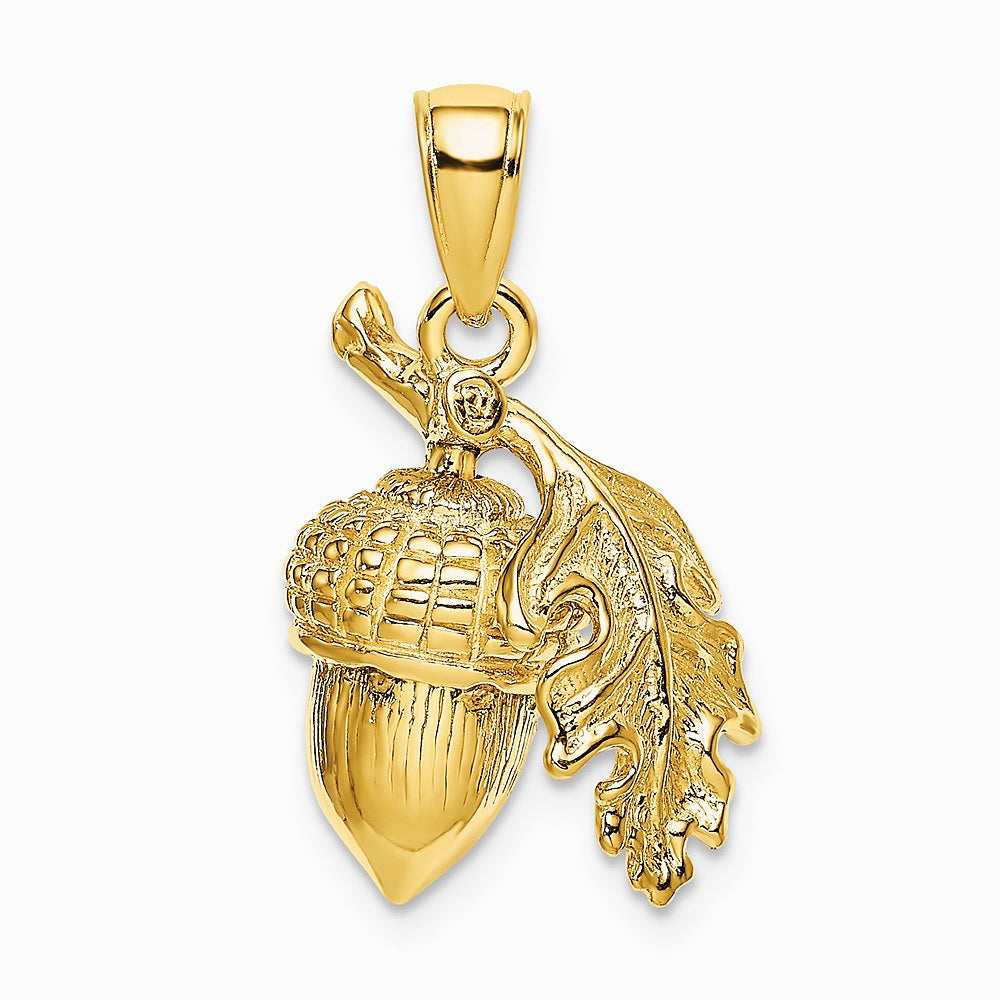 14K Yellow Gold 3-D Acorn with Leaf Pendant - Product Photo