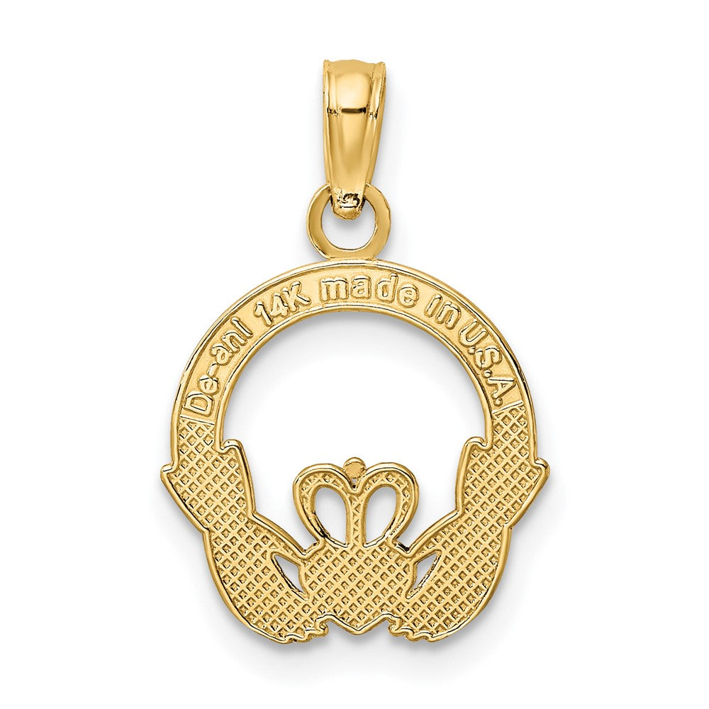 10K / 14K Yellow Gold Polished Textured Round Claddagh Charm - Product Photo
