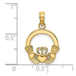 10K / 14K Yellow Gold Polished Textured Round Claddagh Charm - Product Photo