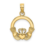 10K / 14K Yellow Gold Polished Textured Round Claddagh Charm - Product Photo