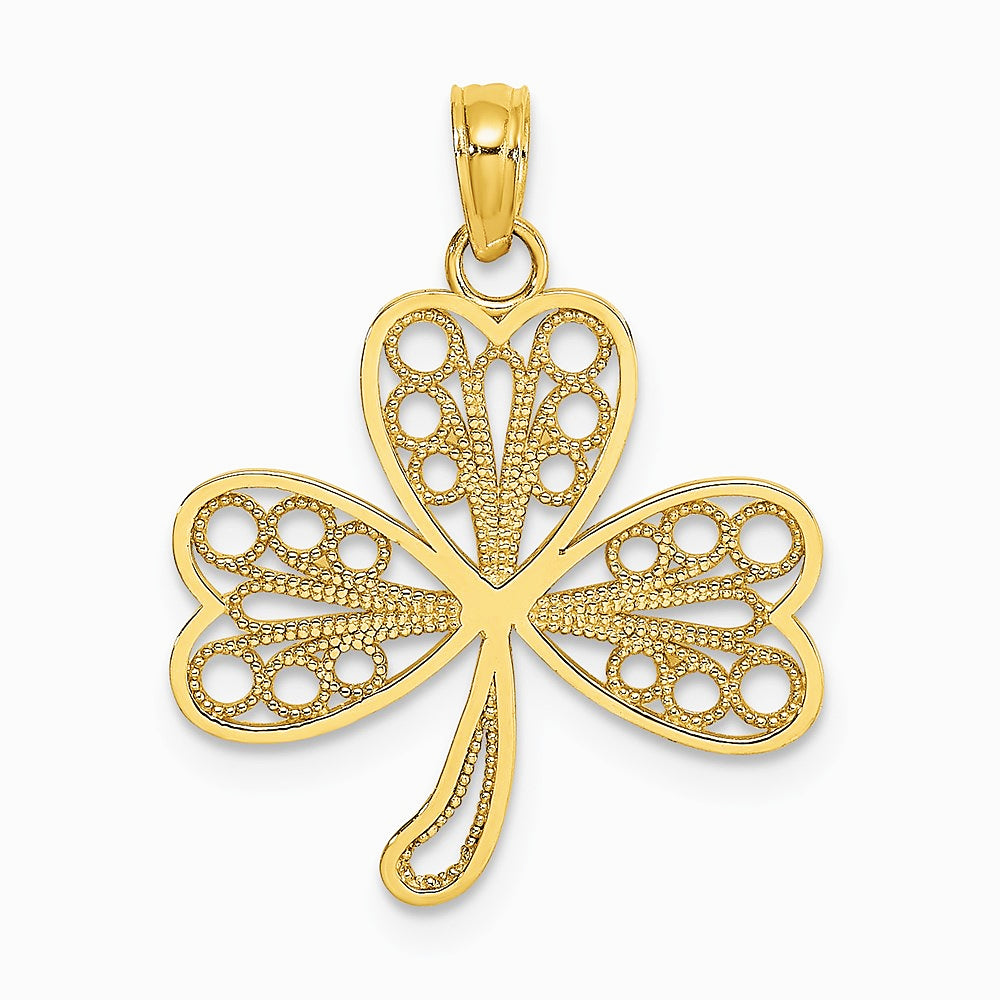 14K Yellow Gold Filigree 3-Leaf Clover Charm - Product Photo