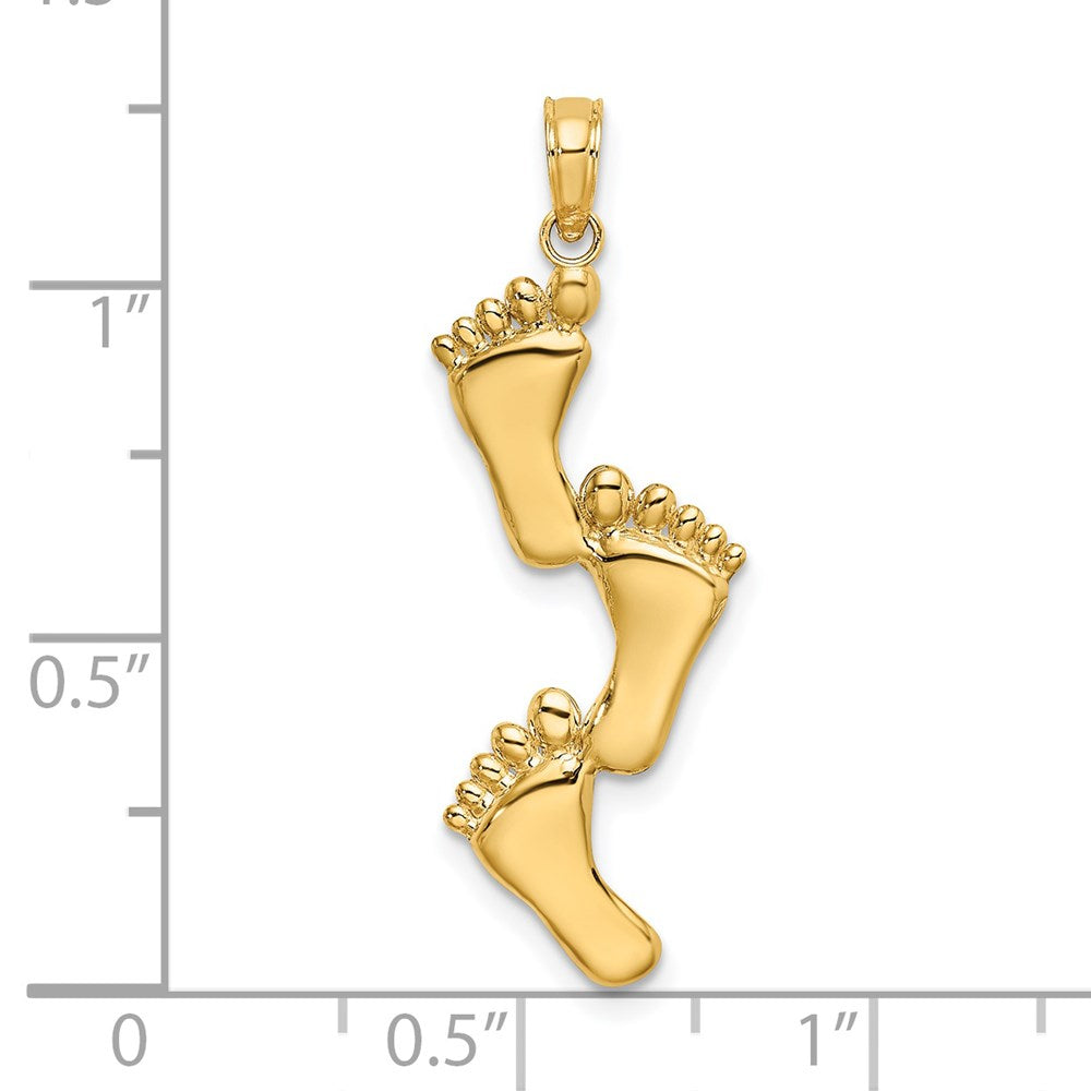 10K / 14K Yellow Gold Polished Triple Vertical Feet Charm - Product Photo