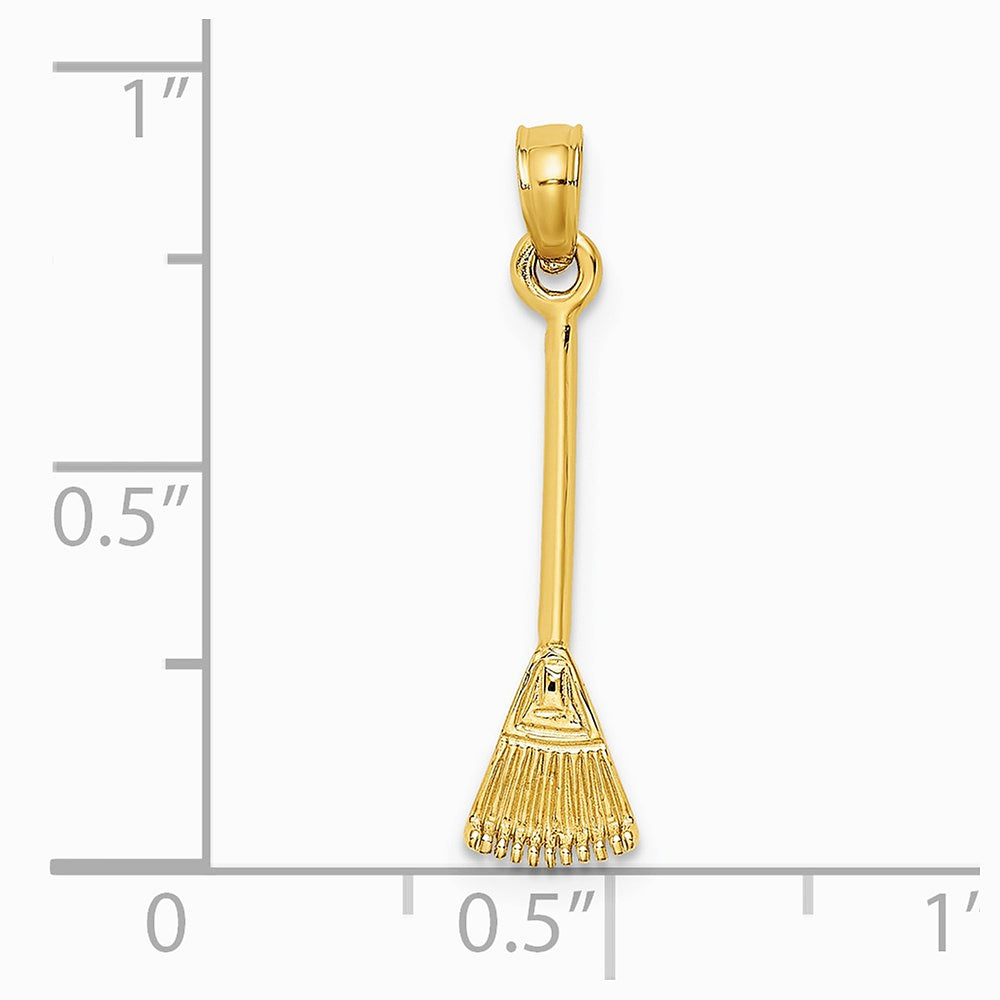 10K / 14K Yellow Gold 3-D Leaf Rake Garden Tool Charm - Product Photo