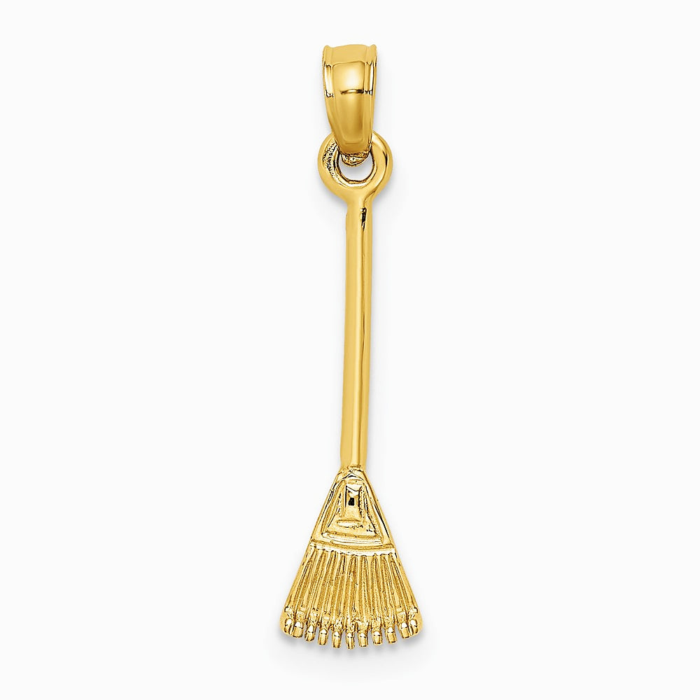 10K / 14K Yellow Gold 3-D Leaf Rake Garden Tool Charm - Product Photo