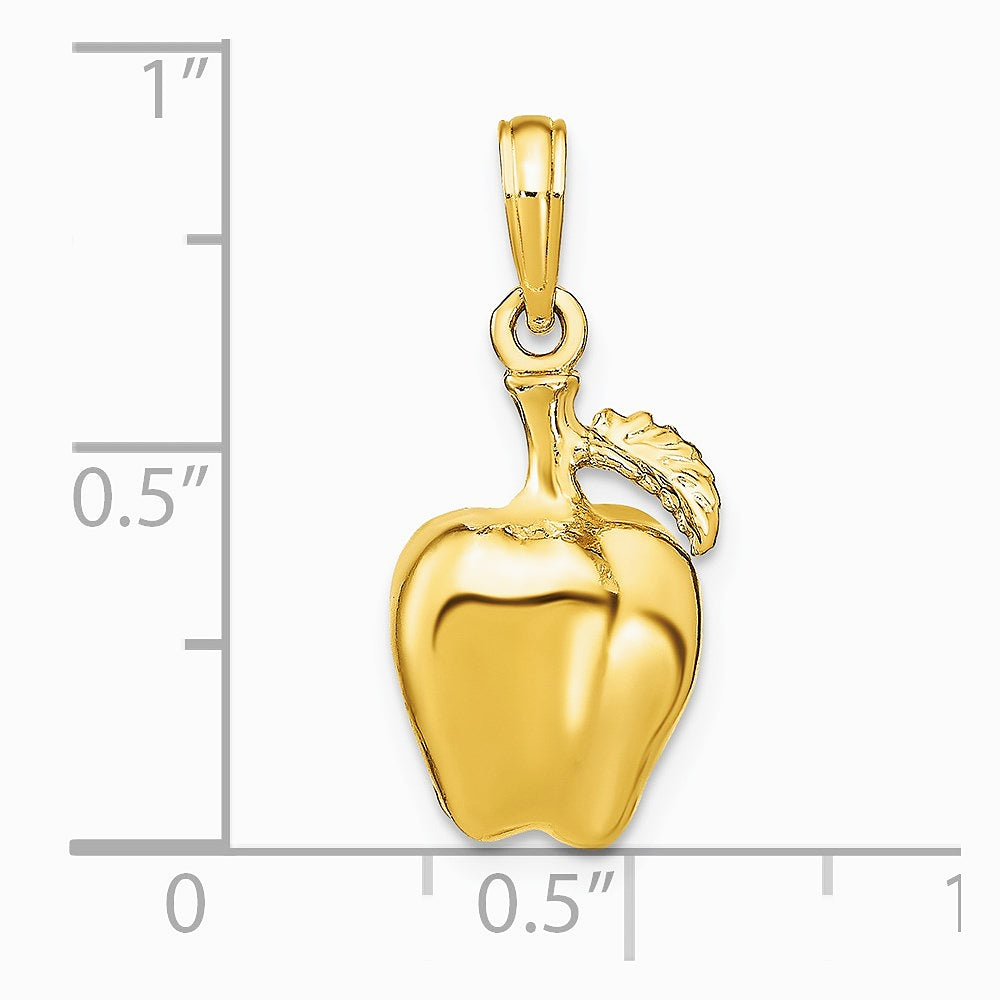 14K Yellow Gold 3-D Apple W/ Stem and Leaf Charm - Product Photo