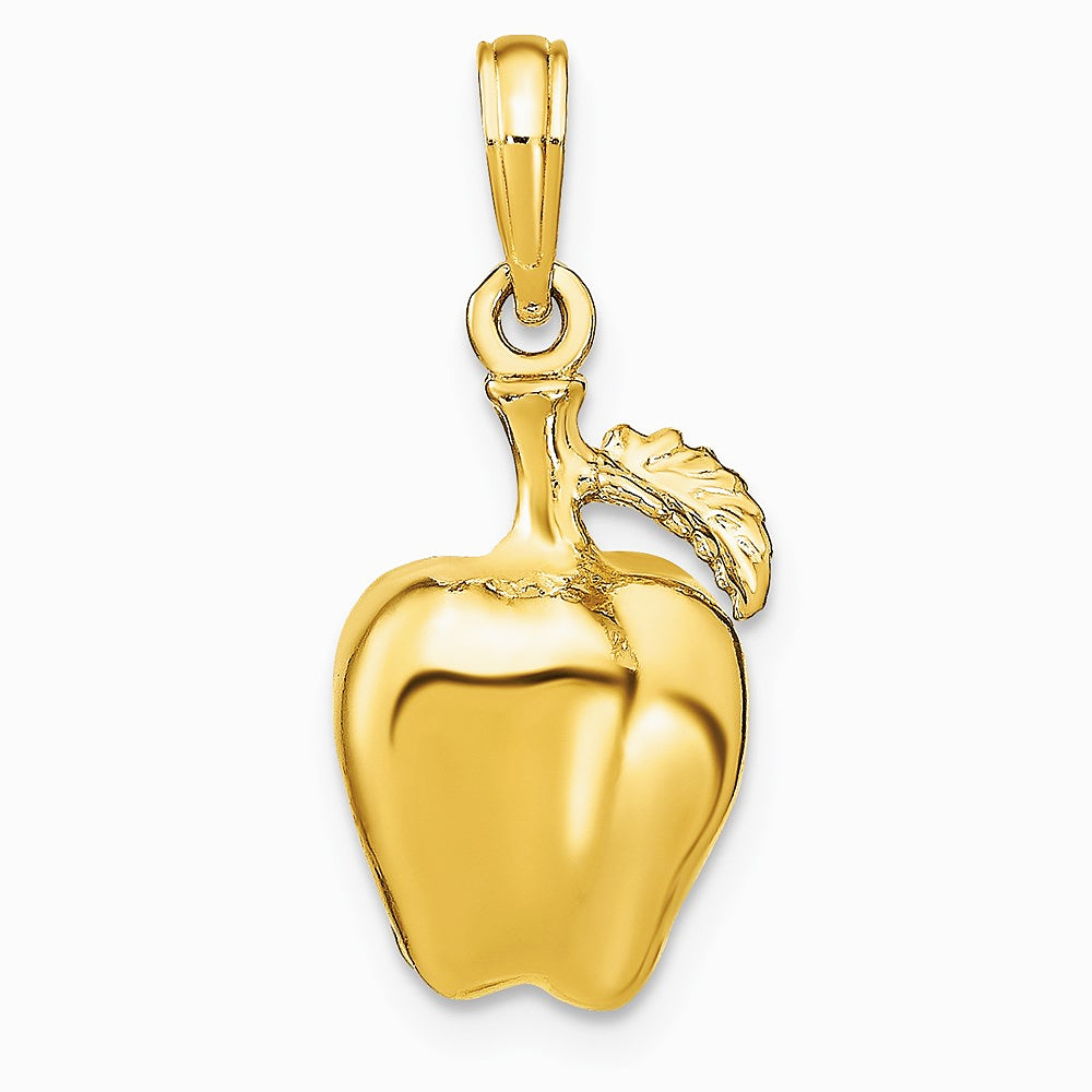 14K Yellow Gold 3-D Apple W/ Stem and Leaf Charm - Product Photo