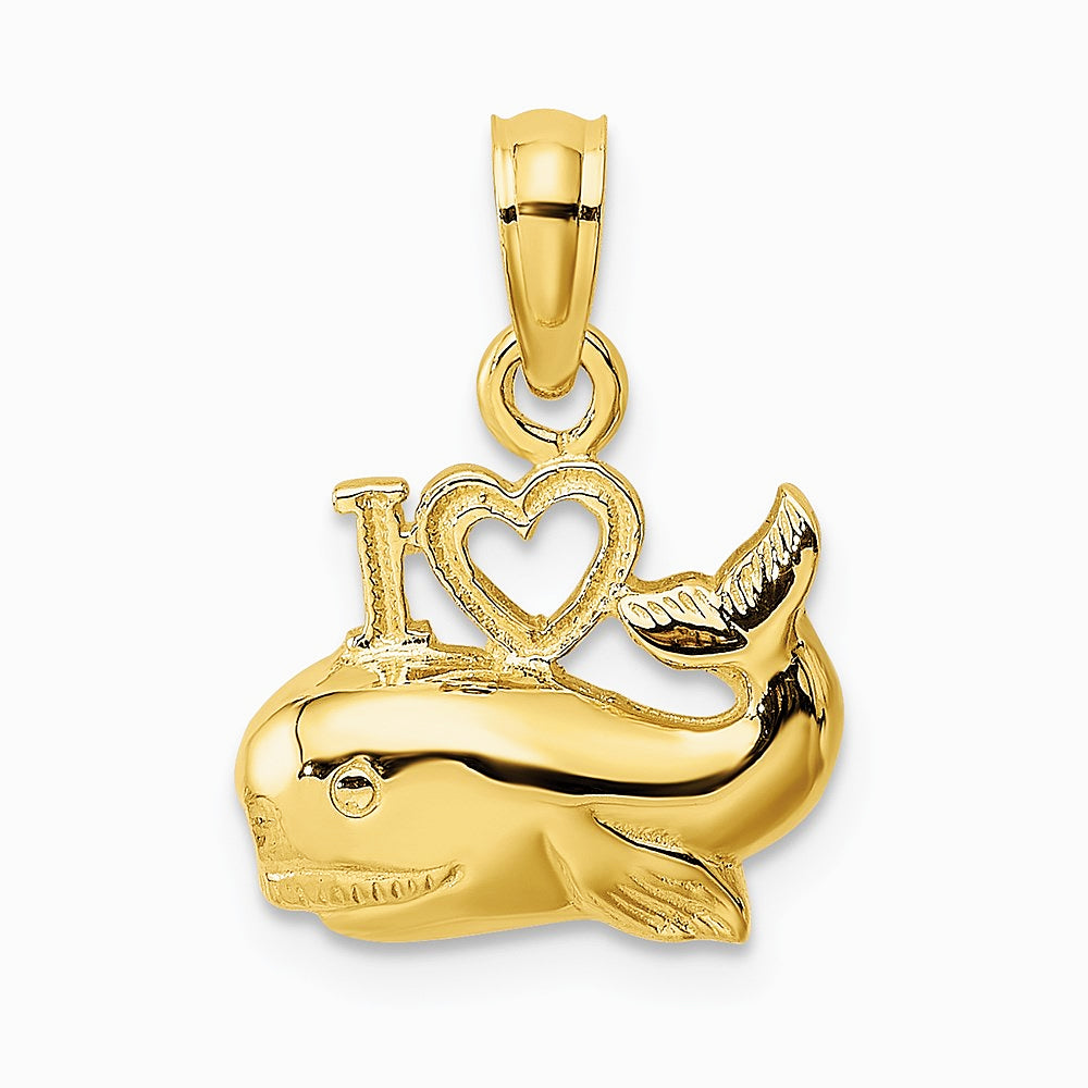 10K / 14K Yellow Gold Polished I HEART WHALES Charm - Product Photo