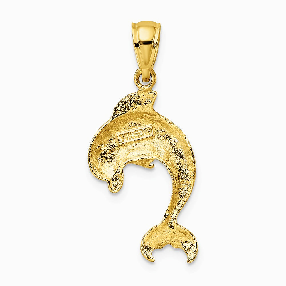 10K / 14K Yellow Gold Polished Dolphin Jumping Charm - Product Photo