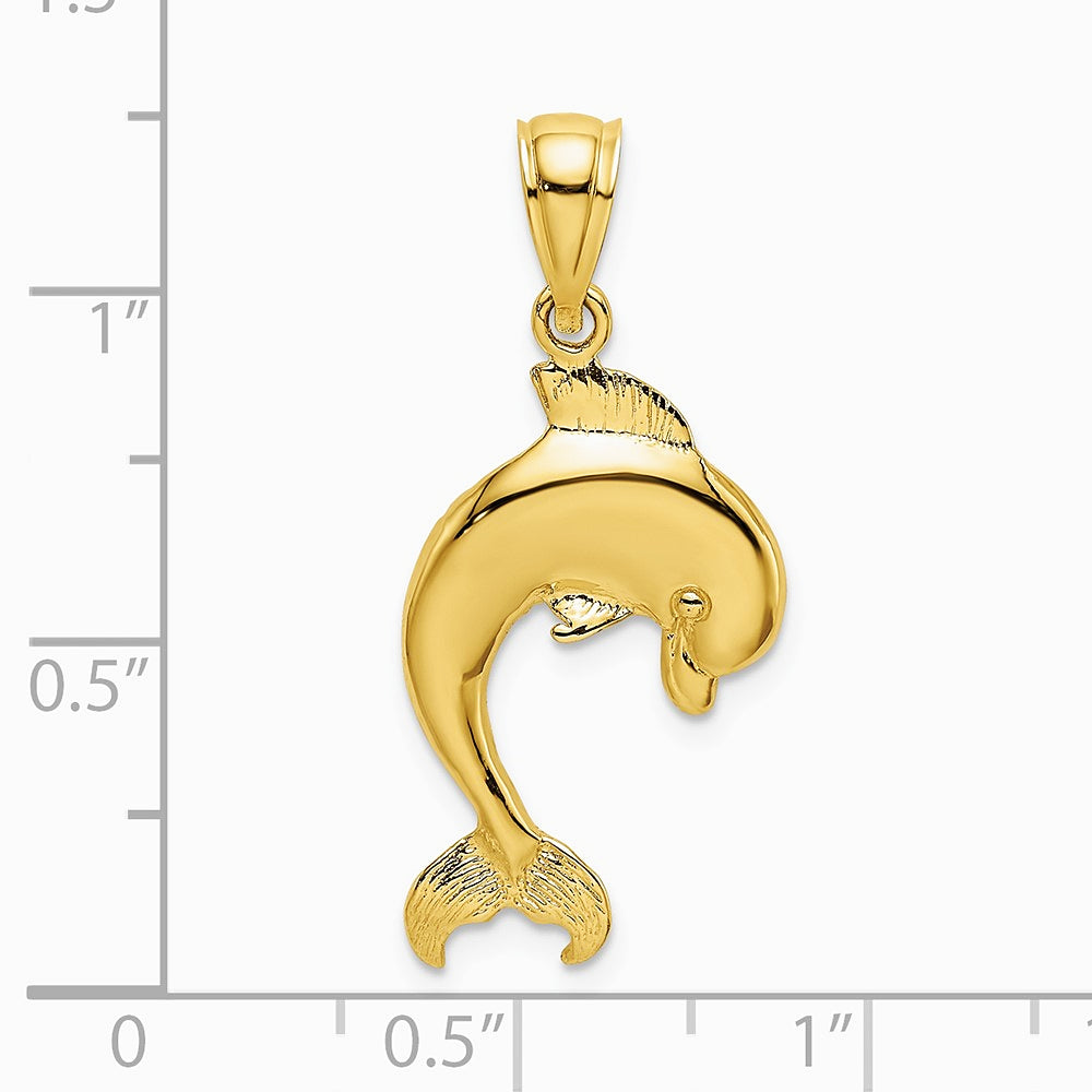 10K / 14K Yellow Gold Polished Dolphin Jumping Charm - Product Photo