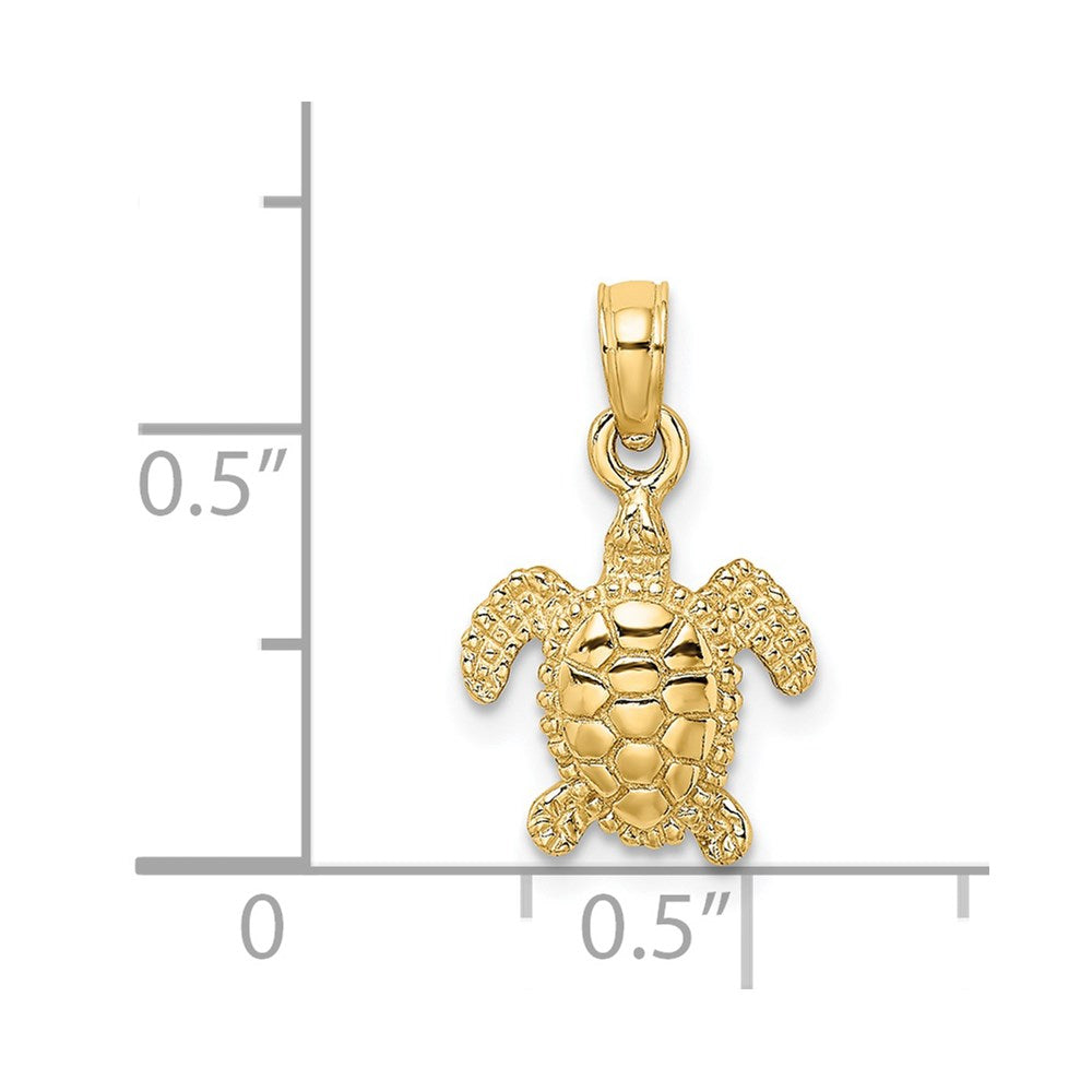 10K / 14K Yellow Gold 3-D Mini Sea Turtle Charm - Product Photo