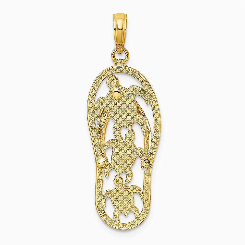 10K / 14K Yellow Gold Triple Turtle Flip-Flop Charm - Product Photo