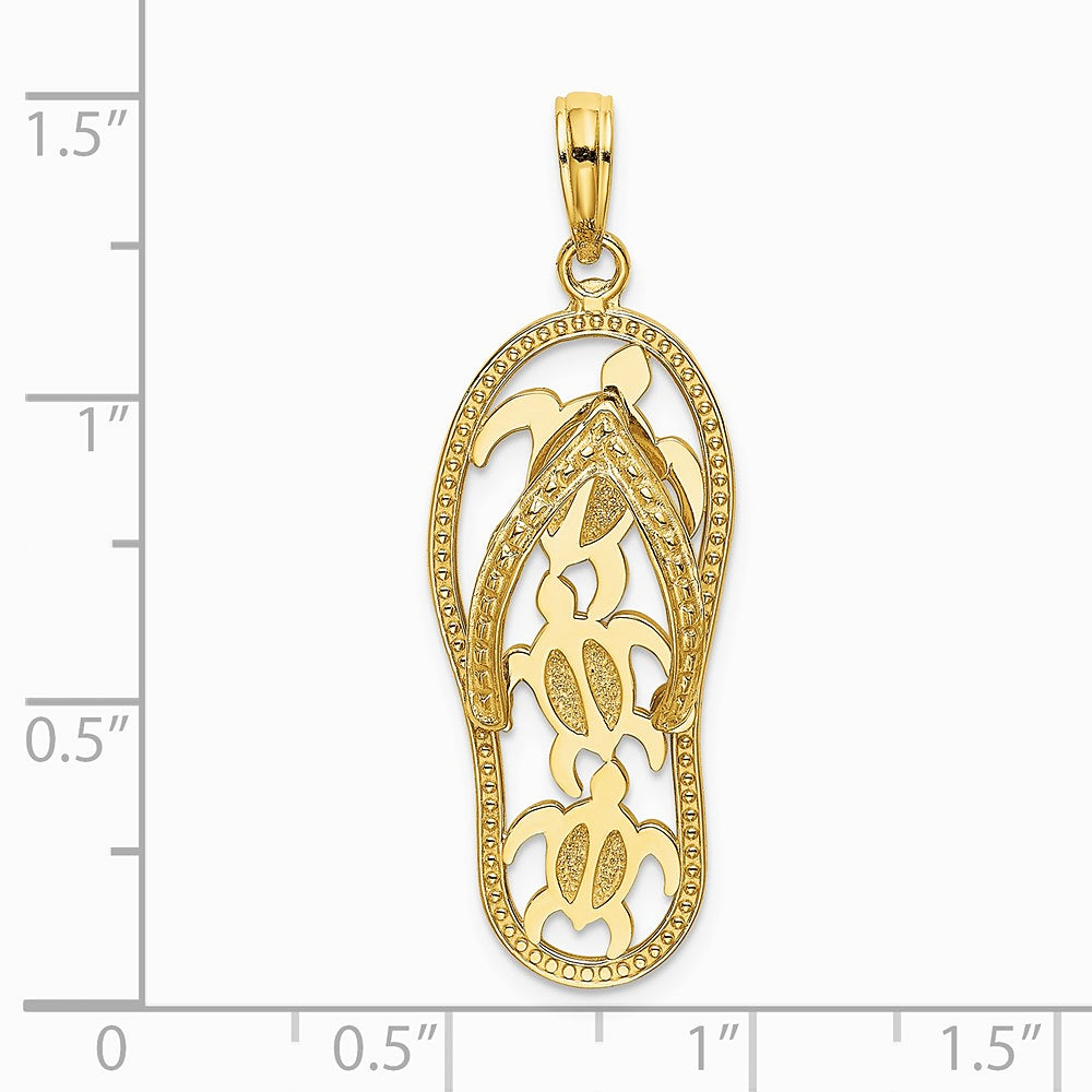 10K / 14K Yellow Gold Triple Turtle Flip-Flop Charm - Product Photo