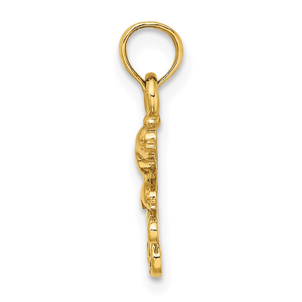 10K / 14K Yellow Gold Textured Mini Double Dolphins and Waves Charm - Product Photo