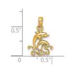 10K / 14K Yellow Gold Textured Mini Double Dolphins and Waves Charm - Product Photo