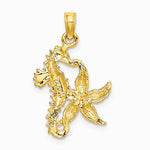 10K / 14K Yellow Gold Starfish and Seahorse Charm - Product Photo