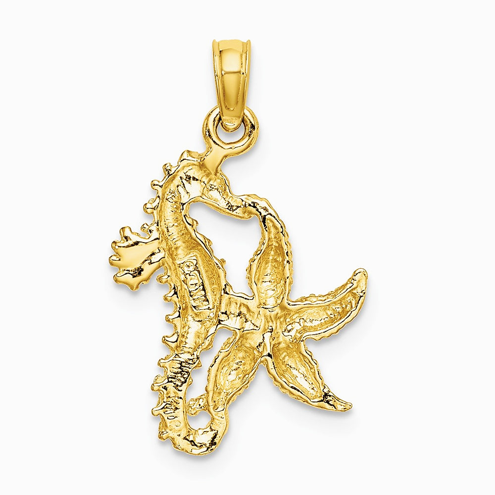 10K / 14K Yellow Gold Starfish and Seahorse Charm - Product Photo