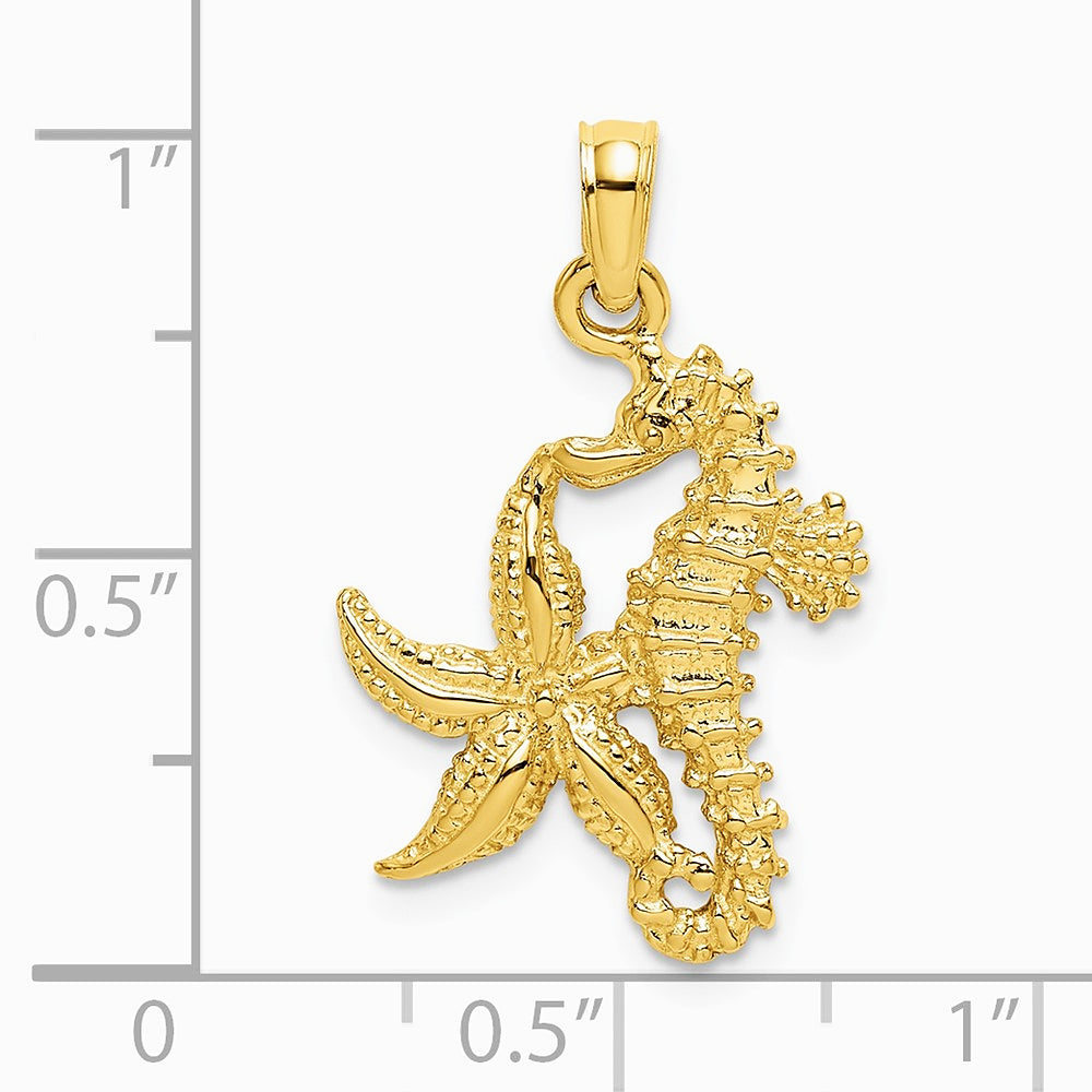 10K / 14K Yellow Gold Starfish and Seahorse Charm - Product Photo