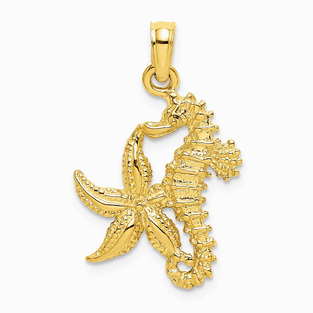 10K / 14K Yellow Gold Starfish and Seahorse Charm - Product Photo