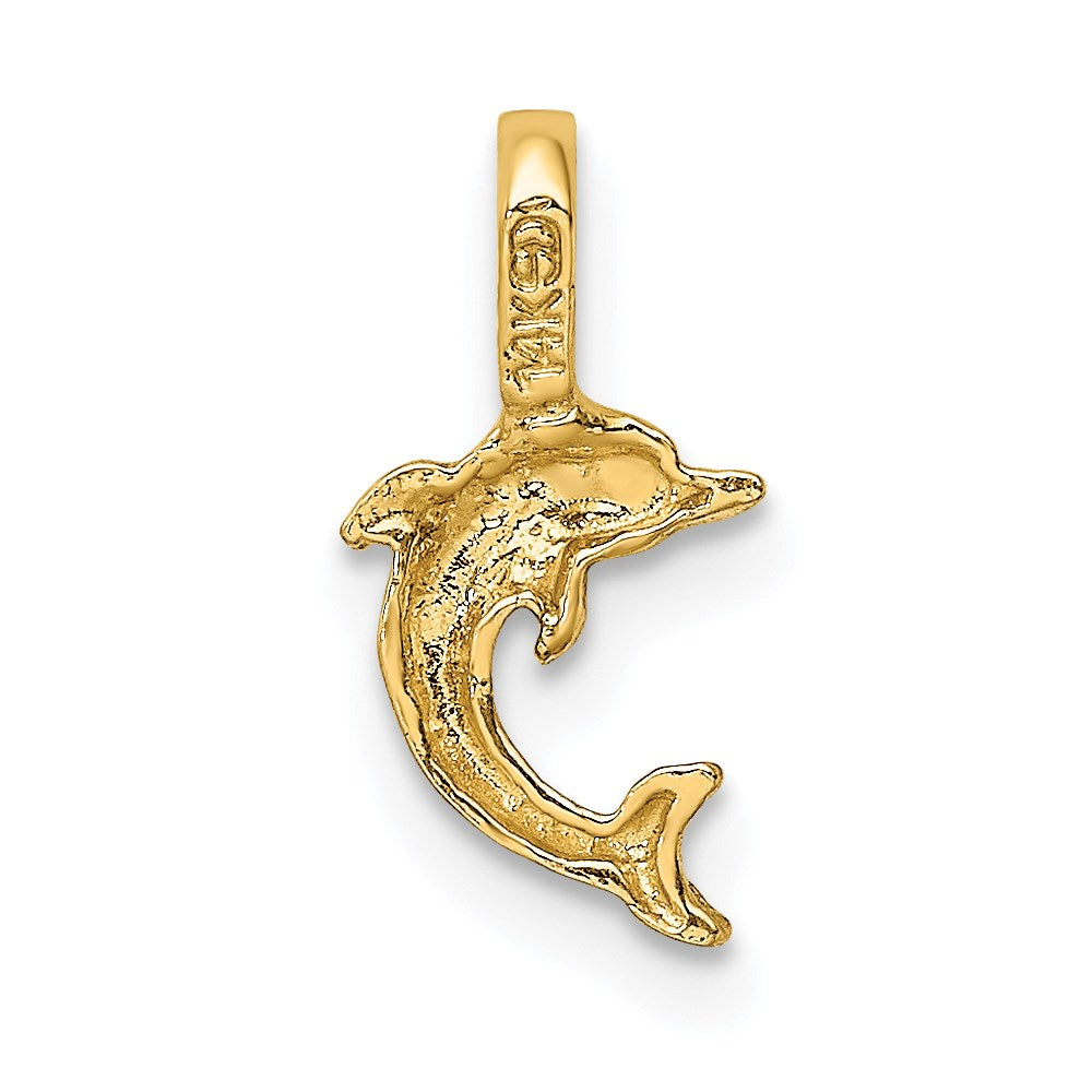 10K / 14K Yellow Gold Mini Jumping Dolphin w/ Fixed Bail Charm - Product Photo