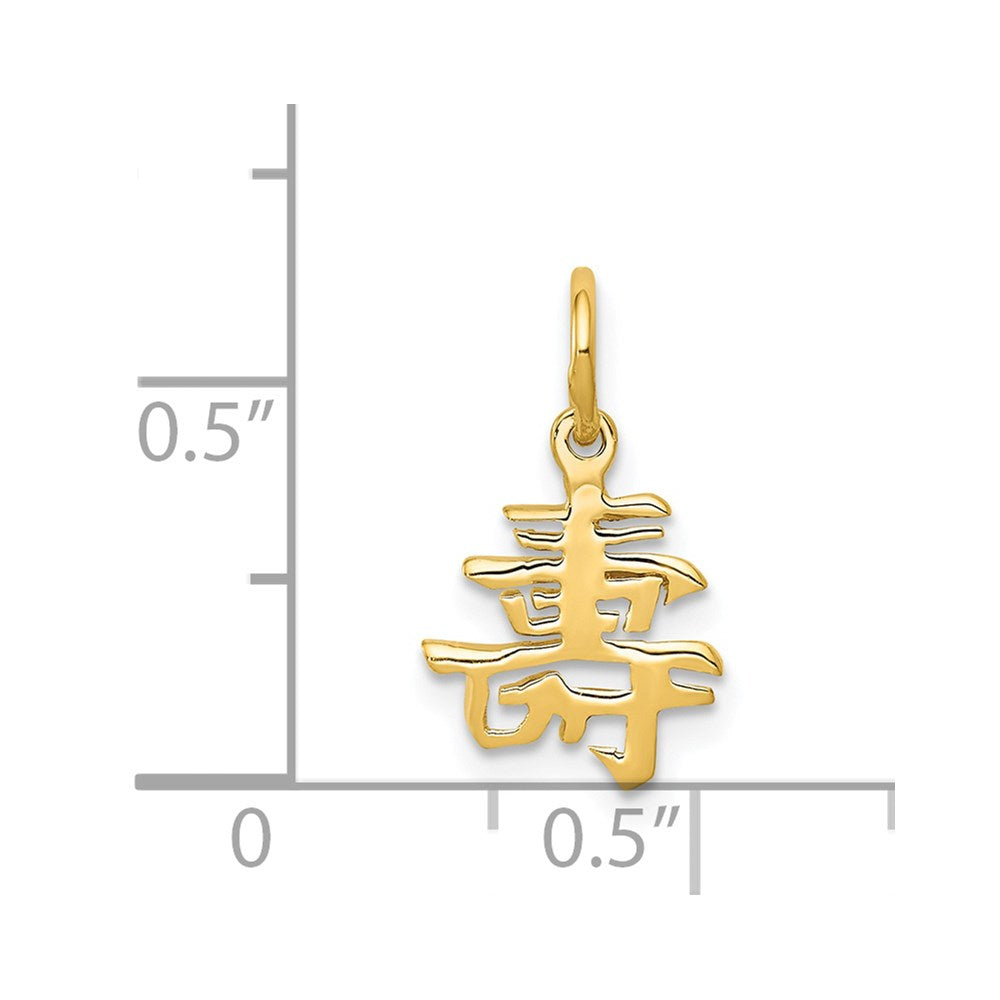 14k Solid Polished Chinese Long Life Charm - Product Photo