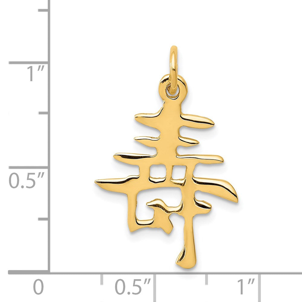 14K Yellow Gold Solid Polished Chinese Long Life Charm - Product Photo