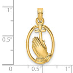 10K / 14K Yellow Gold Praying Hands and Cross In Oval Charm - Product Photo