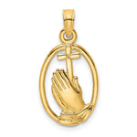 10K / 14K Yellow Gold Praying Hands and Cross In Oval Charm - Product Photo