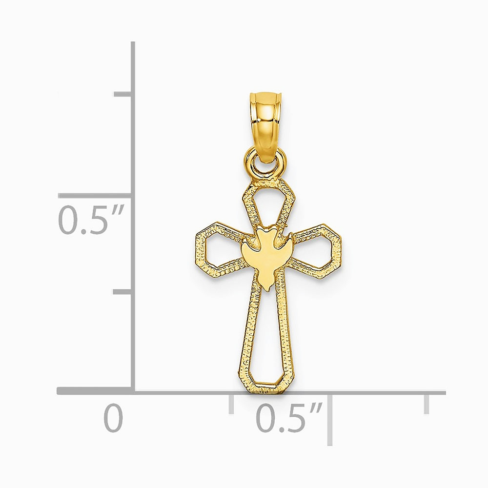 10K / 14K Yellow Gold Cut-Out Cross w/ Dove Charm - Product Photo