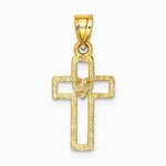 10K / 14K Yellow Gold Cut-Out Cross w/ Heart Charm - Product Photo
