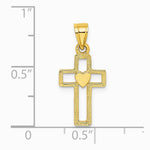 10K / 14K Yellow Gold Cut-Out Cross w/ Heart Charm - Product Photo