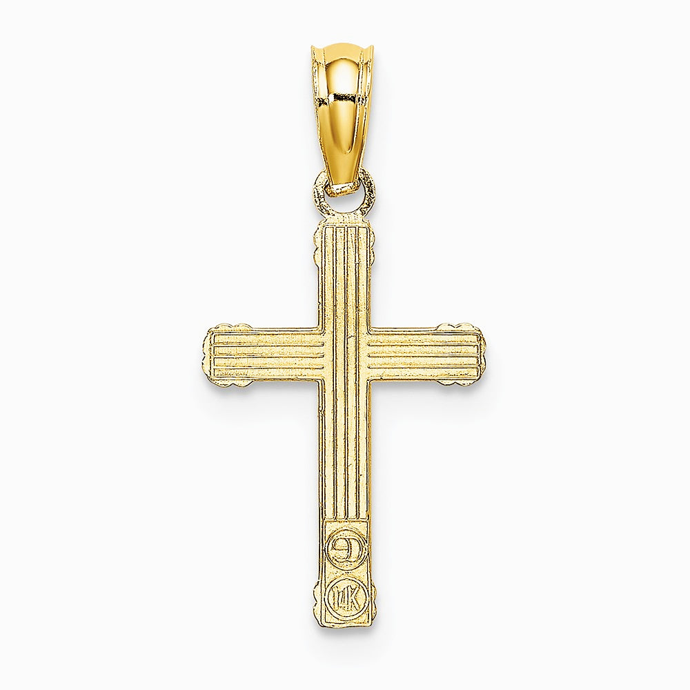 10K / 14K Yellow Gold Textured w/ Center Heart Small Cross Charm - Product Photo