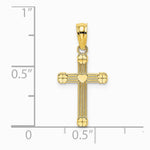 10K / 14K Yellow Gold Textured w/ Center Heart Small Cross Charm - Product Photo