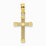 10K / 14K Yellow Gold Textured w/ Center Heart Small Cross Charm - Product Photo
