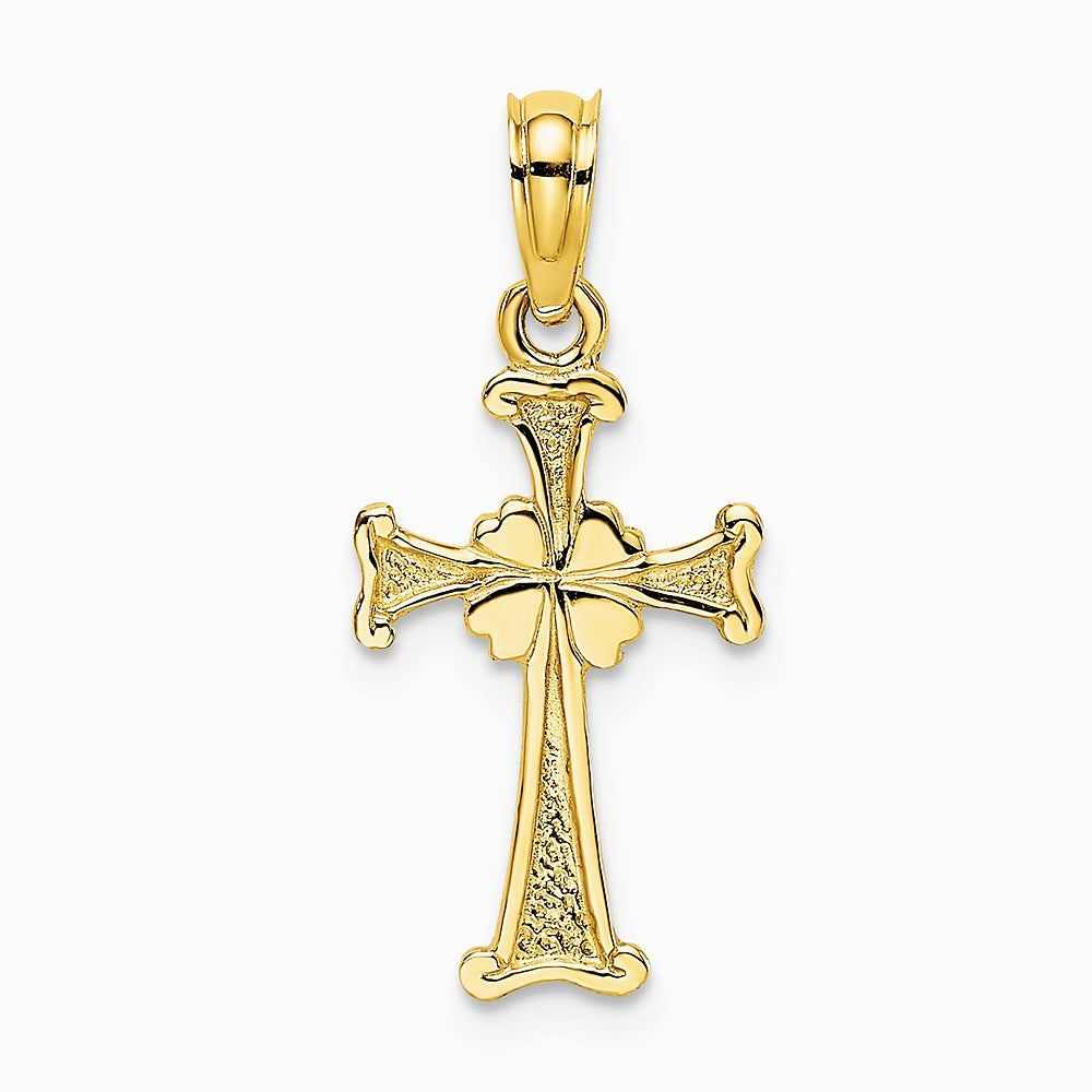 14K Yellow Gold 4-Leaf Clover Cross Charm - Product Photo