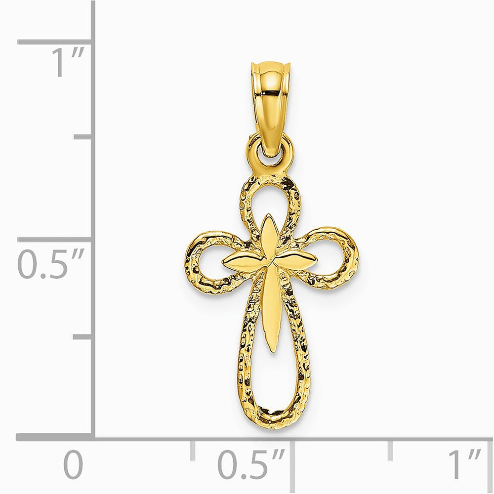 10K / 14K Yellow Gold Cut-Out Cross w/ Small Interior Cross Charm - Product Photo