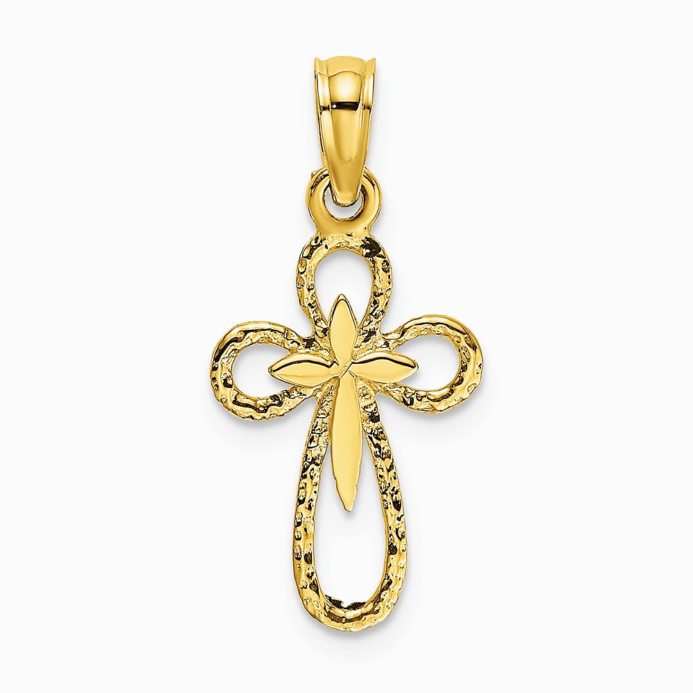 10K / 14K Yellow Gold Cut-Out Cross w/ Small Interior Cross Charm - Product Photo