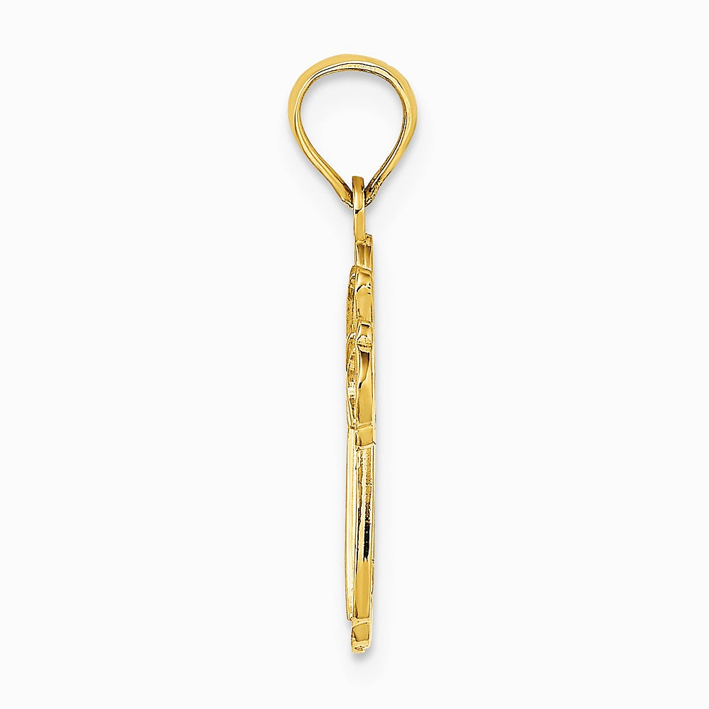 10K / 14K Yellow Gold Cut-Out Polished Textured Cross Charm - Product Photo