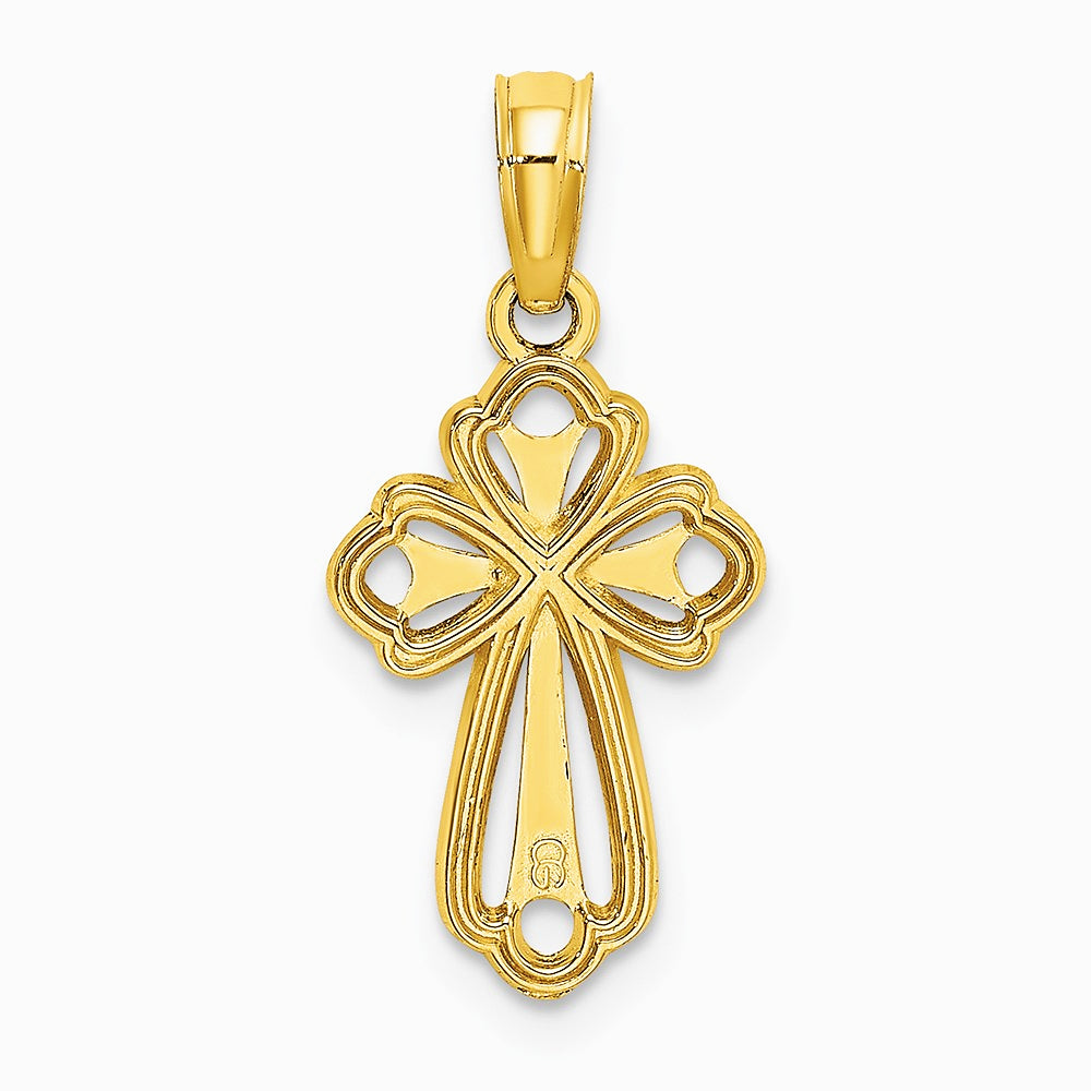 10K / 14K Yellow Gold Cut-Out Polished Textured Cross Charm - Product Photo