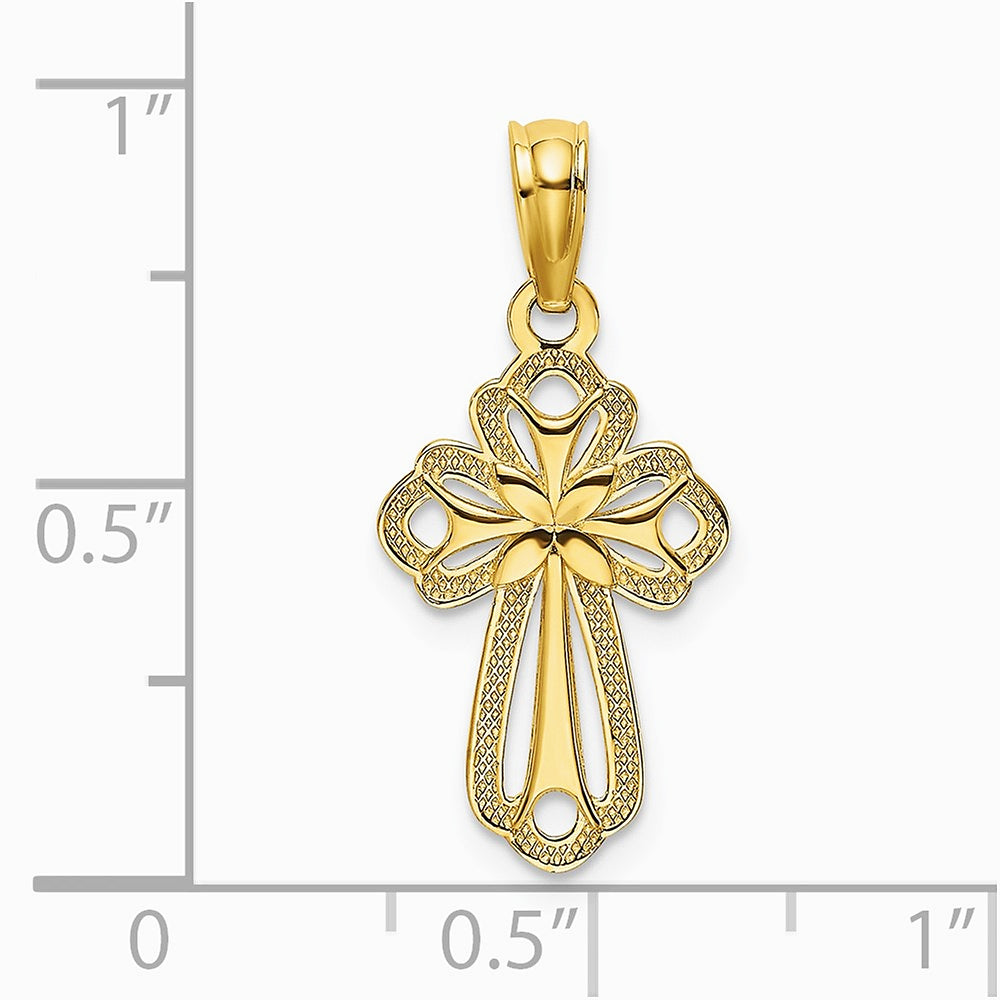 10K / 14K Yellow Gold Cut-Out Polished Textured Cross Charm - Product Photo