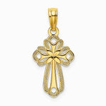 10K / 14K Yellow Gold Cut-Out Polished Textured Cross Charm - Product Photo