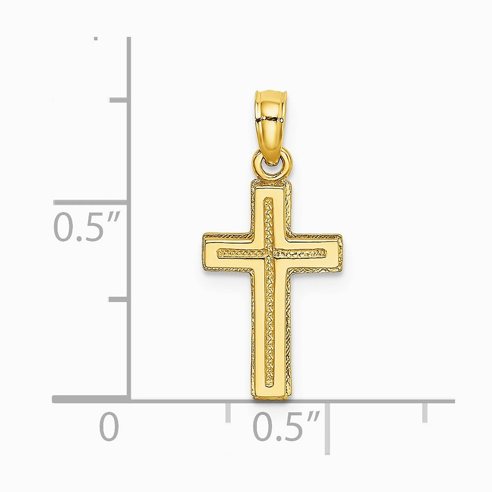 10K / 14K Yellow Gold 2-D Polished Textured Cross Charm - Product Photo