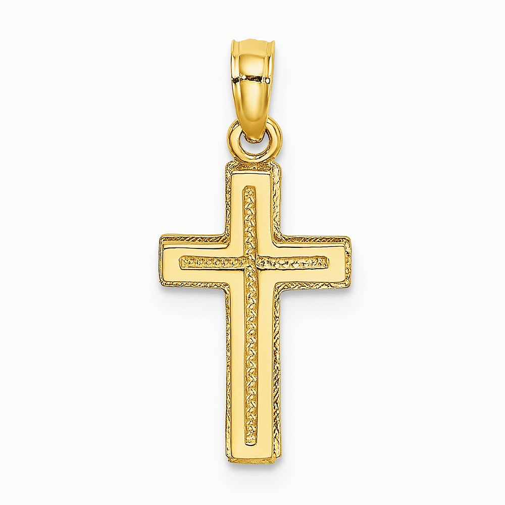 10K / 14K Yellow Gold 2-D Polished Textured Cross Charm - Product Photo