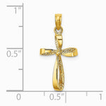 10K / 14K Yellow Gold 3-D Engraved Polished Twisted Cross Charm - Product Photo