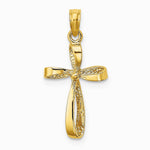 10K / 14K Yellow Gold 3-D Engraved Polished Twisted Cross Charm - Product Photo